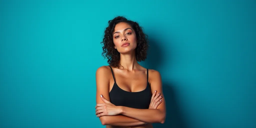 a woman with her arms crossed in front of a blue background with the words dra, carmen amezua, Ameli