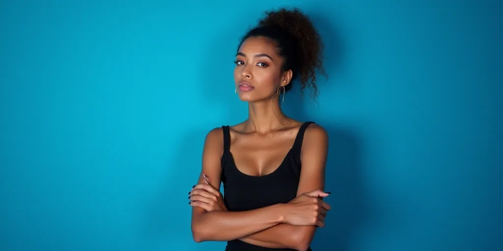 a woman with her arms crossed in front of a blue background with the words dra, carmen amezua, Ameli