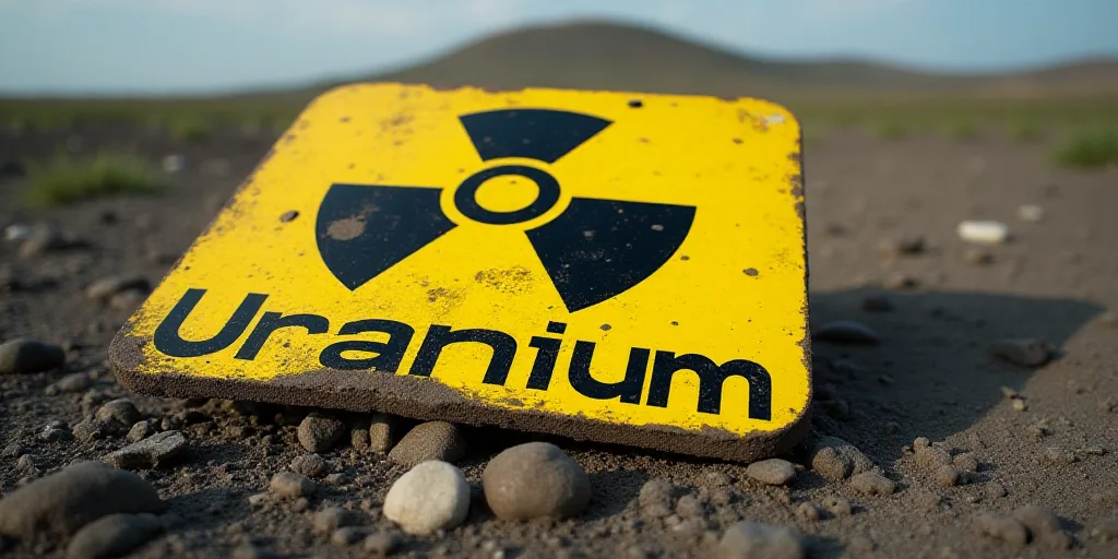 a yellow and black sign that says,'uranium'on it's side on the ground, Aquirax Uno, u, a stock photo