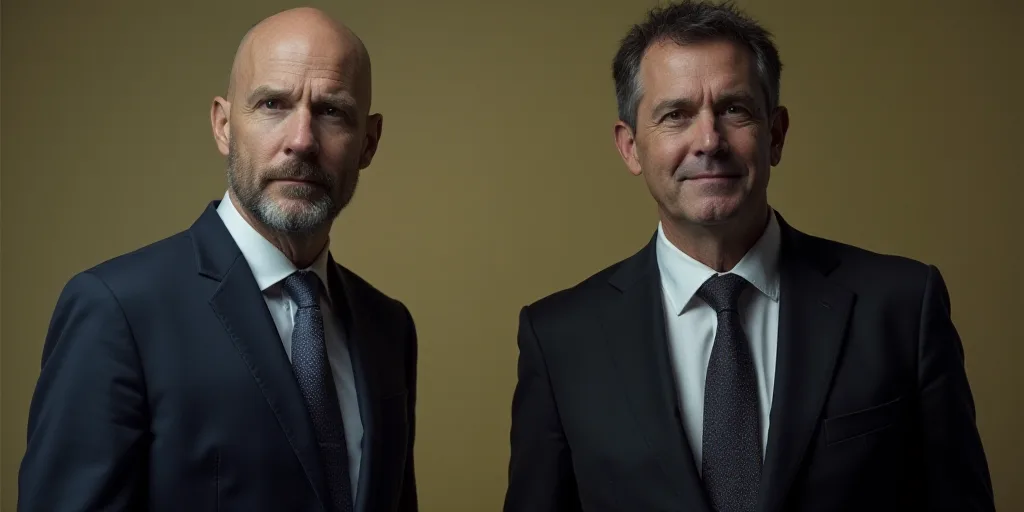 two men in suits and ties one is looking at the camera and the other is looking at the camera, Don A