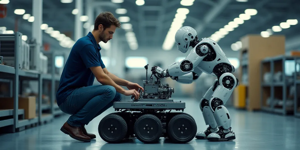 two people in a factory working on a machine with wheels on it and a machine with wheels on it, Engu