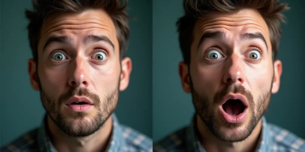 two pictures of a man with a surprised look on his face and a man with a surprised look on his face,