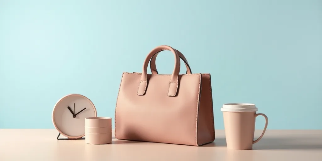 a bag, a cup, and a clock on a table with a sky background and a coffee cup, Christian Hilfgott Bran