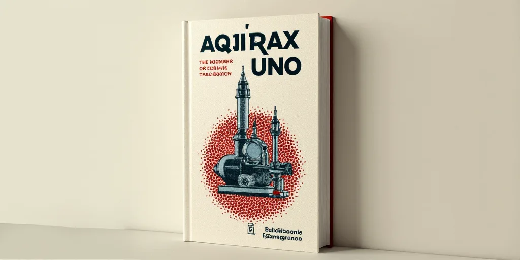 a book cover with a picture of a contraption in red and blue dots on it's cover, Aquirax Uno, book c