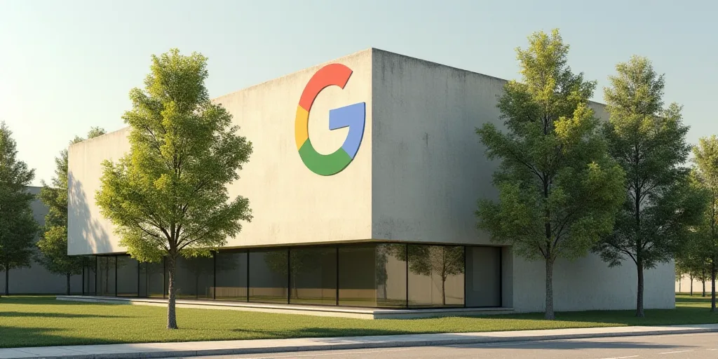 a building with a large google logo on it's side and trees in front of it and a tree in front of it,