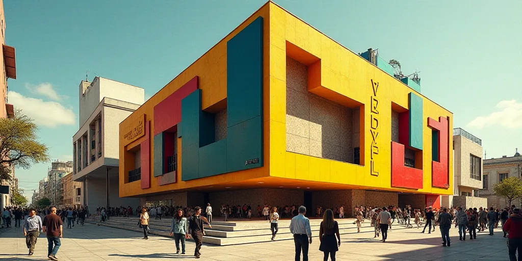 a building with a lot of people walking around it and a sign that says central burst plaza on the si