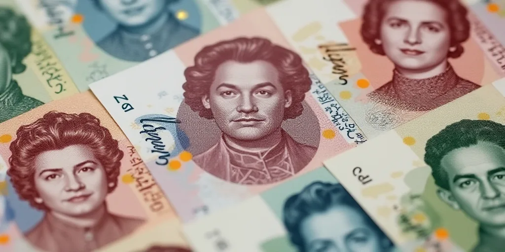 a bunch of different bills with a man's face on them and a woman's face on the back, Carl Gustaf Pil
