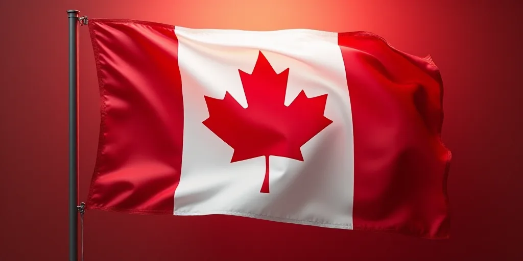 a canadian flag with a red maple leaf on it's side and a white and red background with a red light,