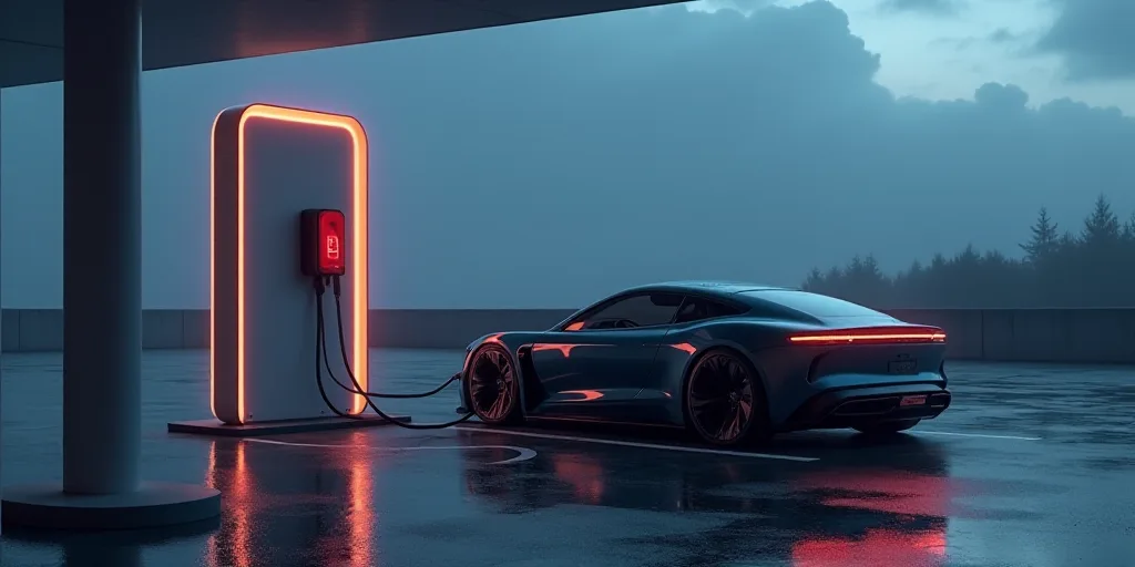 a car plugged into a charger at a station with a charger plugged into the car, Évariste Vital Lumin