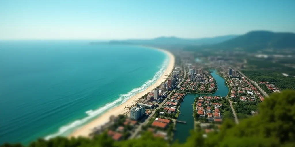 a city next to the ocean with a green beach in front of it and a long stretch of water, Bascove, aer