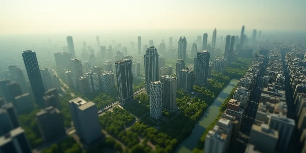 a city with lots of tall buildings and lots of trees in the middle of it, and a large city with lots