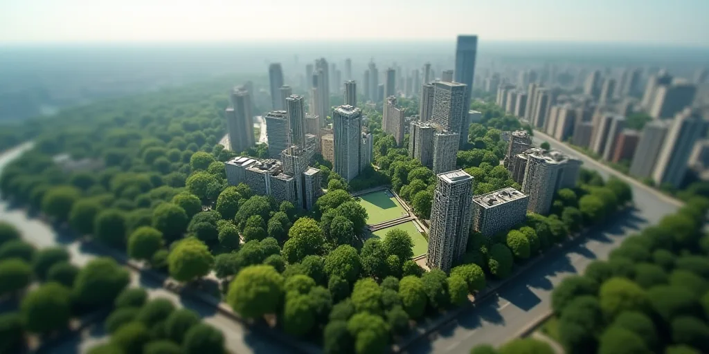 a city with lots of tall buildings and lots of trees in the middle of it, and a large city with lots