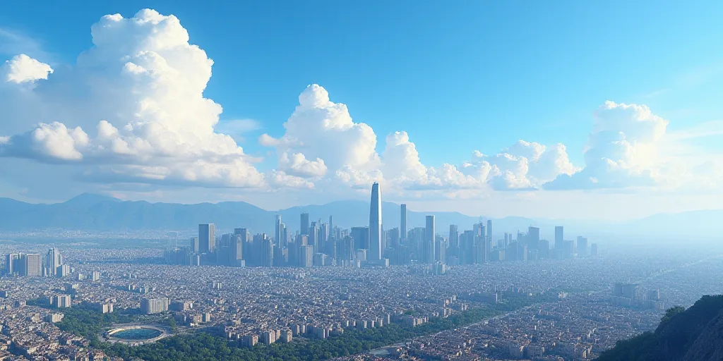 a cityscape with a lot of tall buildings and a blue sky in the background with a few clouds, Carlos