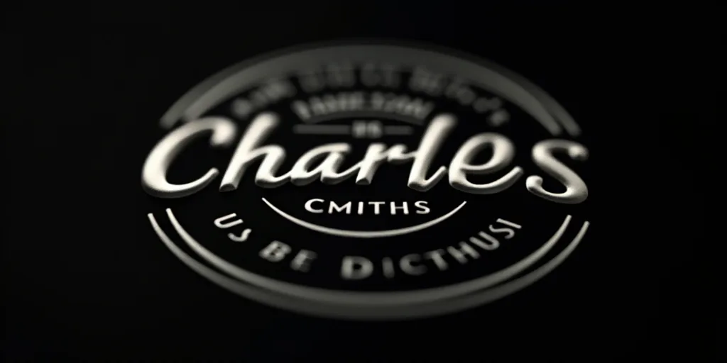 a close up of a logo on a black background with white letters and a circular design on the bottom, C