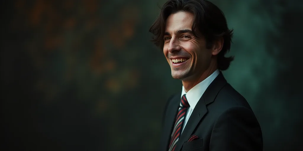 a close up of a person wearing a suit and tie and a person wearing a suit and tie and smiling, Felix