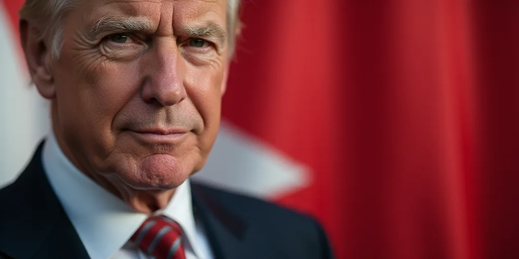a close up of a person with a suit and tie on and a red and white flag in the background, Donald Rol