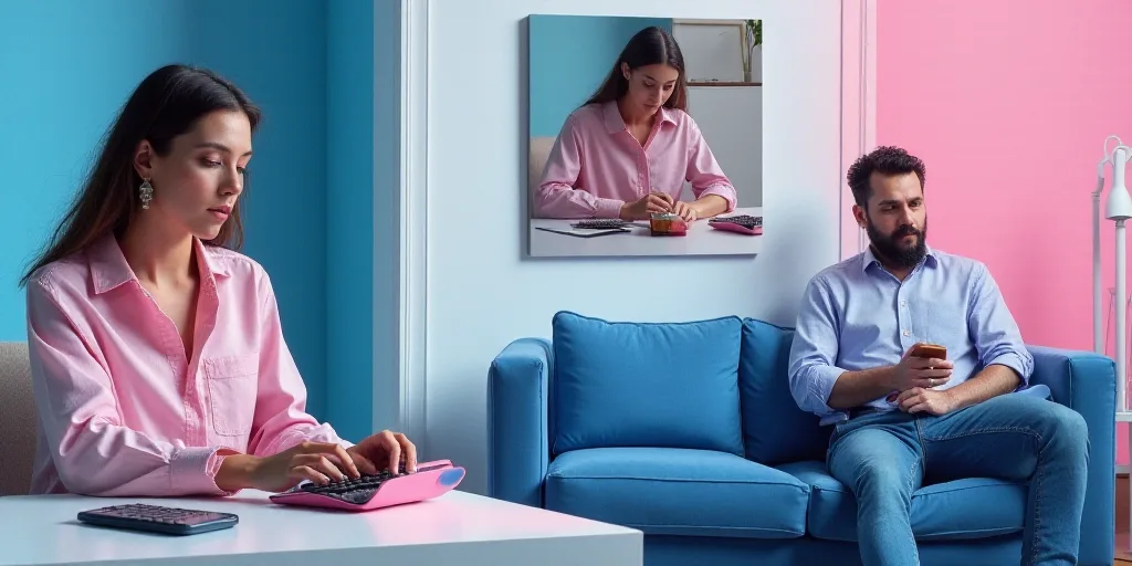 a collage of photos with a woman and a calculator and a man sitting on a couch, Évariste Vital Lumi