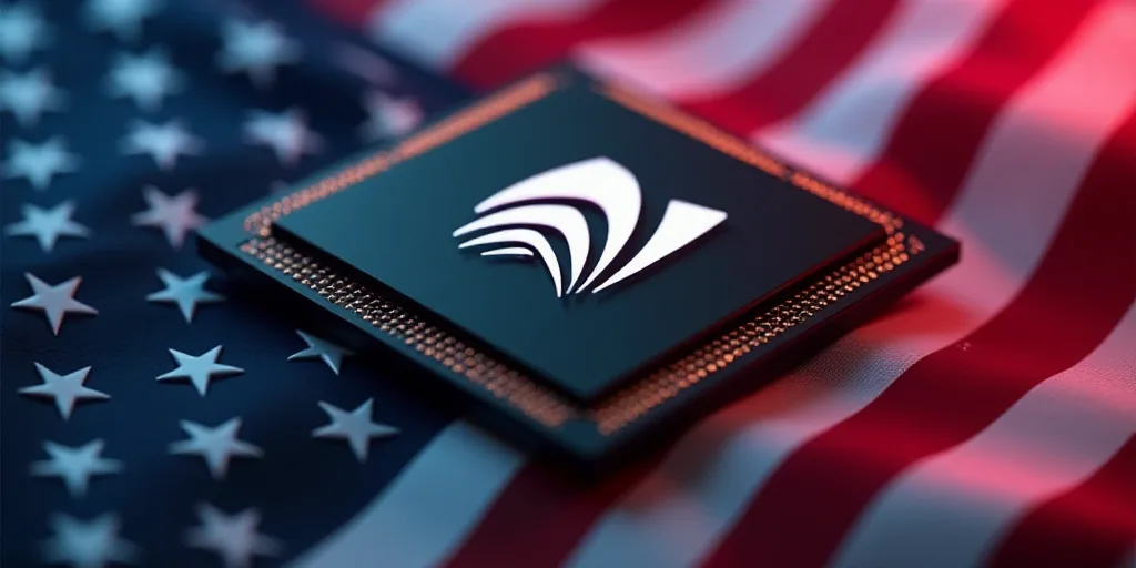 a computer chip with the logo of nvidia on it in front of a flag of the united states, Cui Bai, ray