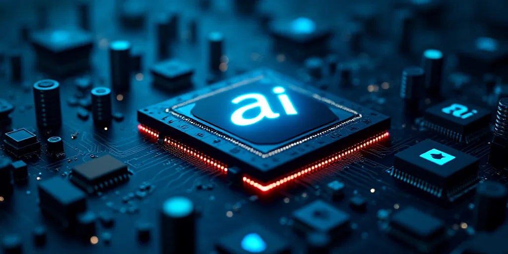 a computer chip with the word ai on it surrounded by icons of other electronic devices and symbols o