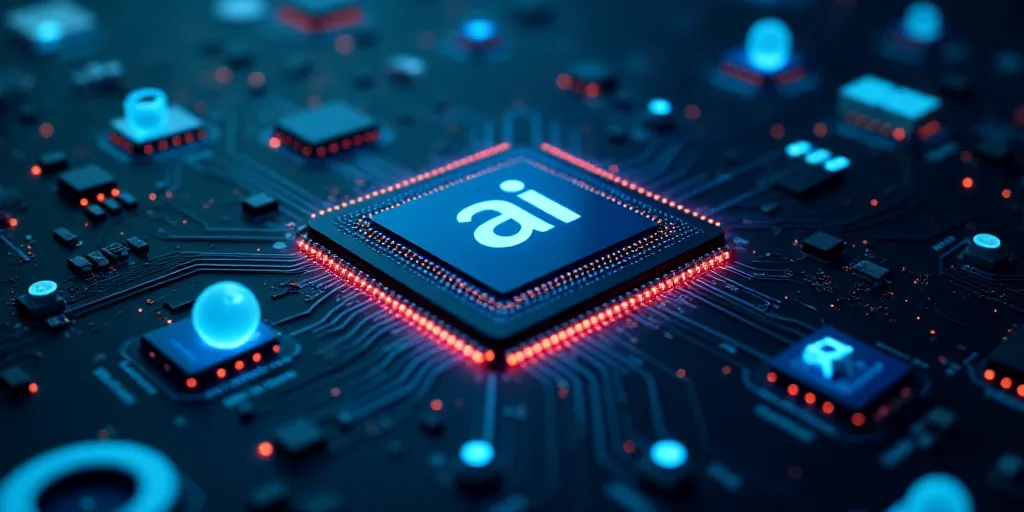 a computer chip with the word ai on it surrounded by icons of other electronic devices and symbols o