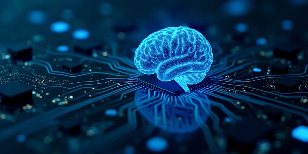 a computer circuit with a blue brain in the middle of it and a circuit in the middle of it, Ai-Mitsu