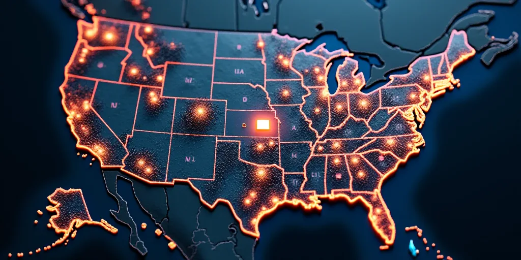 a computer generated map of the united states with a computer processor embedded in it's middle sect