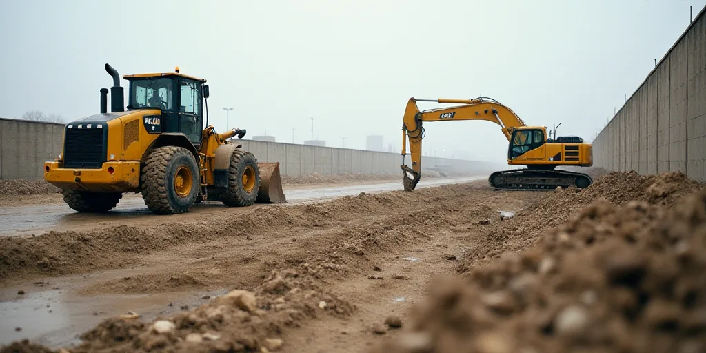 a construction site with a construction truck and a construction truck in the background and a const