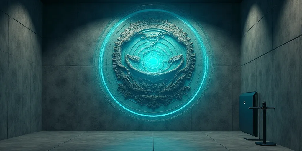 a deep sea logo is shown on a wall in a building in the city of delepeak, california, Beeple, deep d