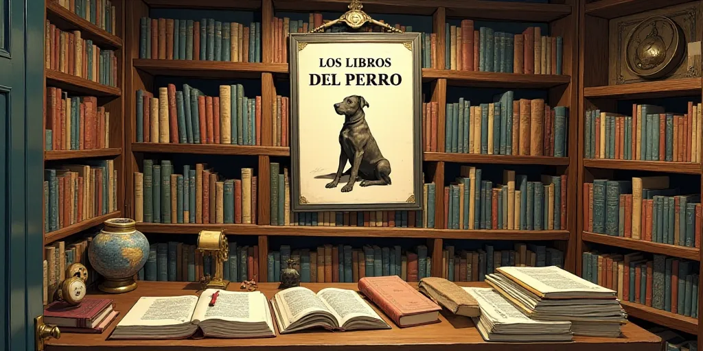 a display of books and other items in a room with a sign that says los libros del perro editorial, D