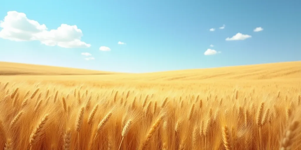 a field of wheat with a blue sky in the background and clouds in the background, with a few clouds i