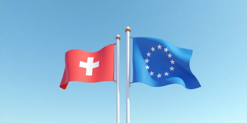 a flag and a computer logo flying side by side in the air with a blue sky in the background, Dahlov