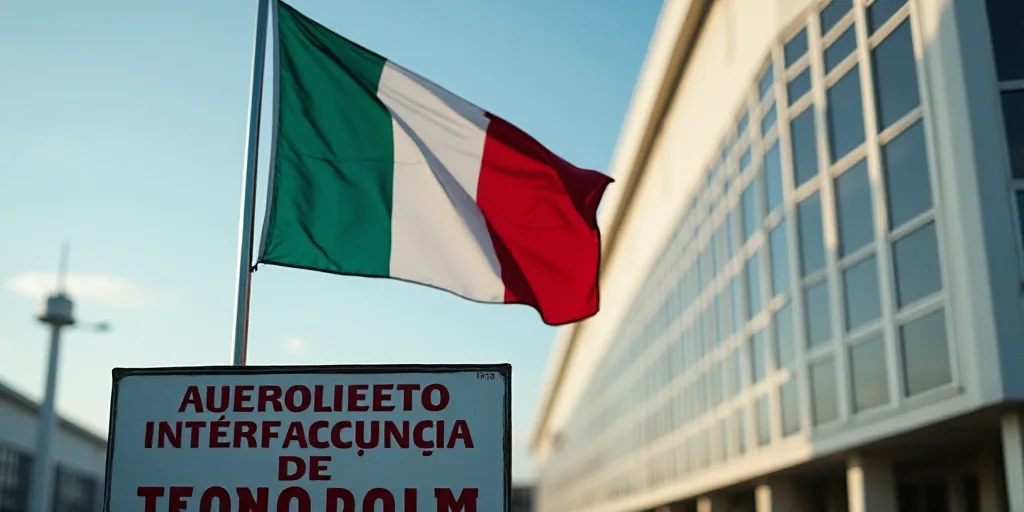a flag flying in front of a building with a sign in front of it that says aeroplaneto interfaccinale