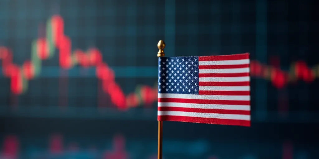 a flag is placed in front of a stock board with an american flag on it and a stock board in the back