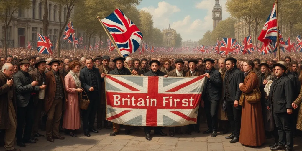 a group of people holding a sign and flags in the street with a crowd of people behind them and a ba