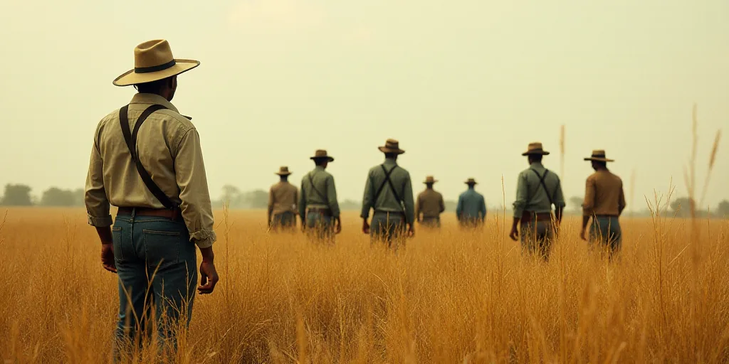 a group of people in a field with a hat on their head and a person in the middle of the field, Carlo