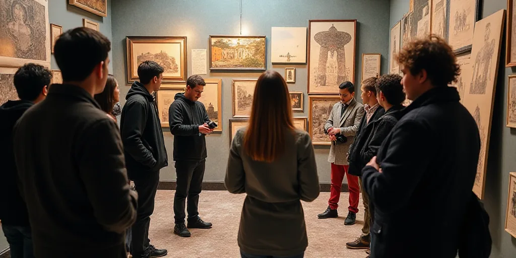 a group of people standing around a room with a bunch of different items in it and a person holding