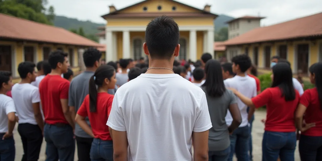 a group of people standing around each other in front of a building with a man in a white shirt, Car