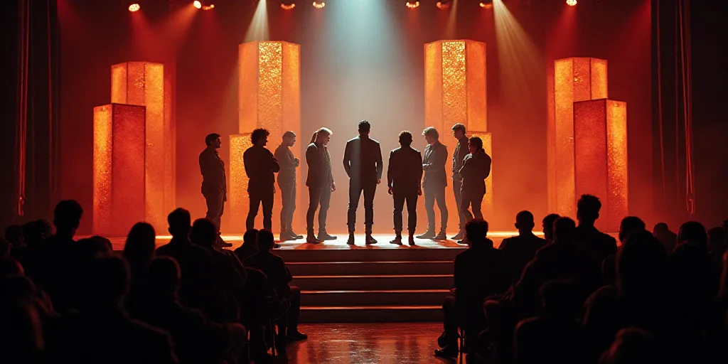 a group of people standing on a stage with a plaque in front of them and a crowd of people watching,