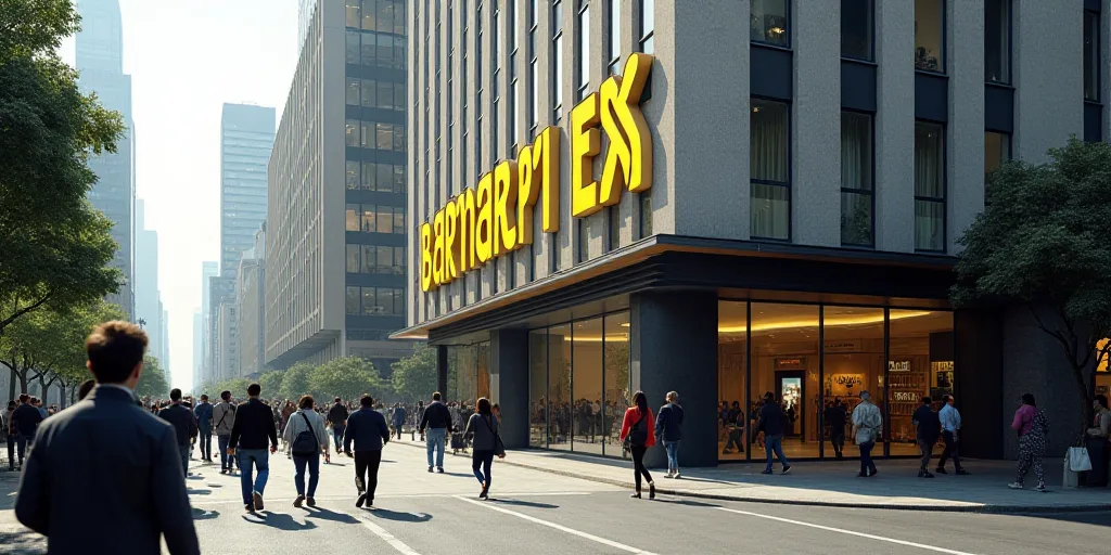 a group of people walking down a street next to a tall building with a sign on it that says bannar -