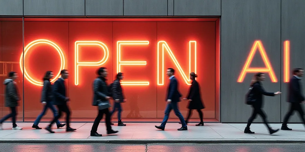 a group of people walking past a sign that says open ai and a logo that says obeuty, Amédée Ozenfa