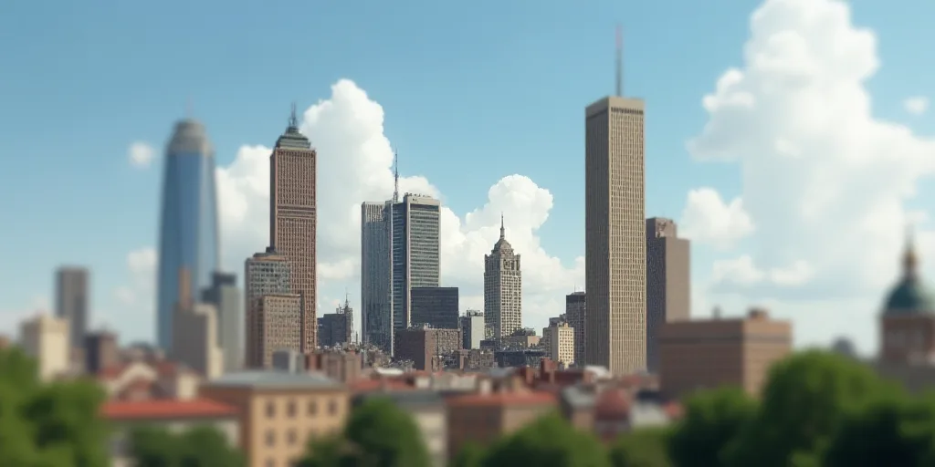 a group of tall buildings with a sky background and a few clouds in the sky above them, with a few b