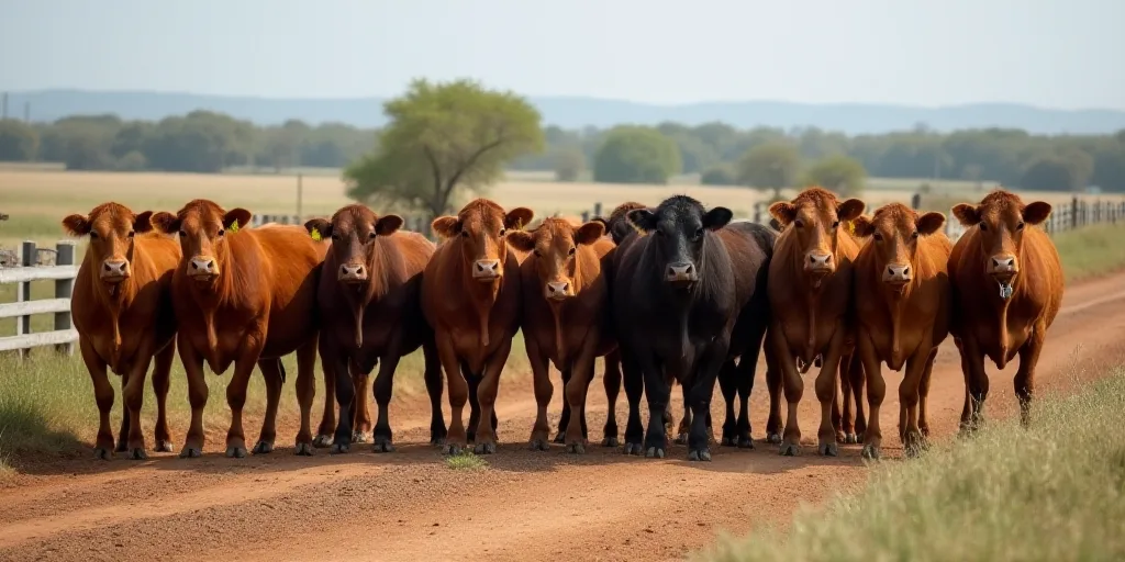 a herd of cattle standing next to each other on a dirt field next to a fence and a road, Afewerk Tek