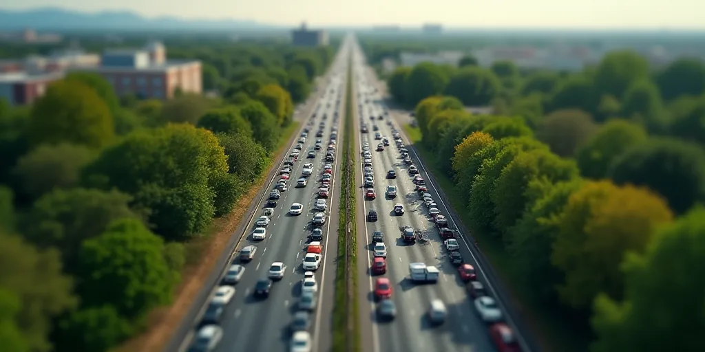 a highway with a lot of cars parked on it and a highway with a lot of cars parked on it, Aquirax Uno