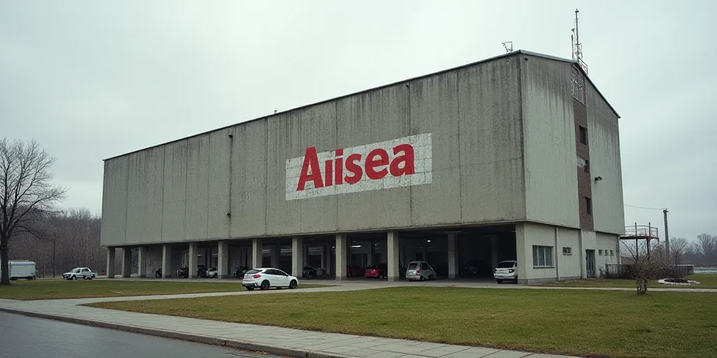 a large building with a sign on the side of it that says aisea on the side of it, Elina Karimova, le