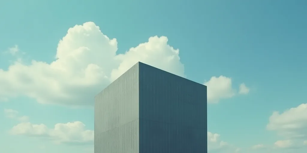 a large building with a sky background and a sky background with clouds in the background and a blue