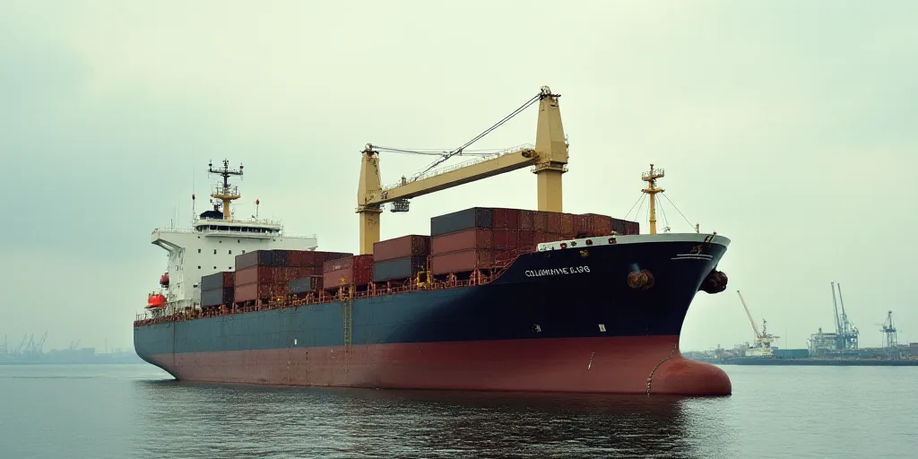 a large container ship with a crane on top of it's deck and a crane on the side of it, Colijn de Cot