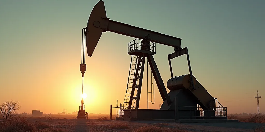 a large oil pump with the sun shining through it's windows and a ladder going up to it, Andries Stoc