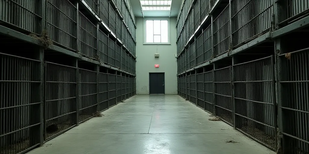 a large room with a bunch of metal cages in it's walls and a door leading to another room, Ai Weiwei