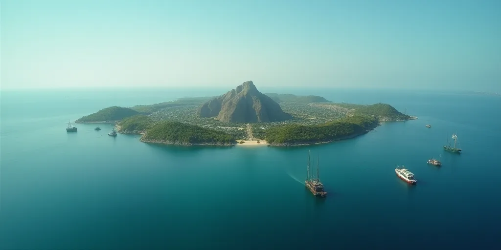 a large structure in the middle of the ocean with boats in the water around it and a few boats in th