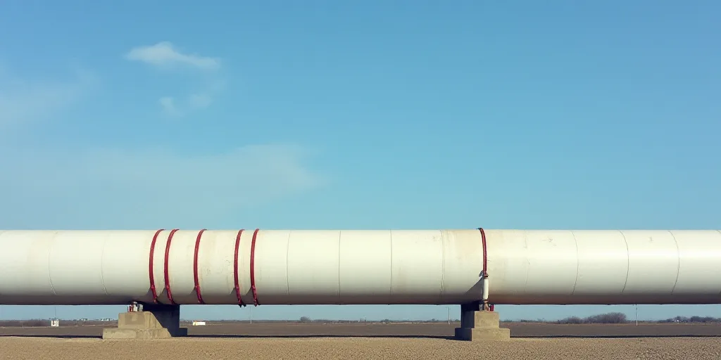 a large white pipe with red piping on it's side and a blue sky in the background, Constant Permeke,